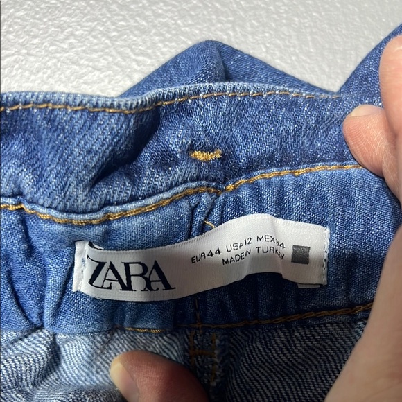 Zara Blue Paperbag Waist Cropped Baggy Leg Jeans Size 12 Casual Boho Denim Cute - Picture 9 of 13